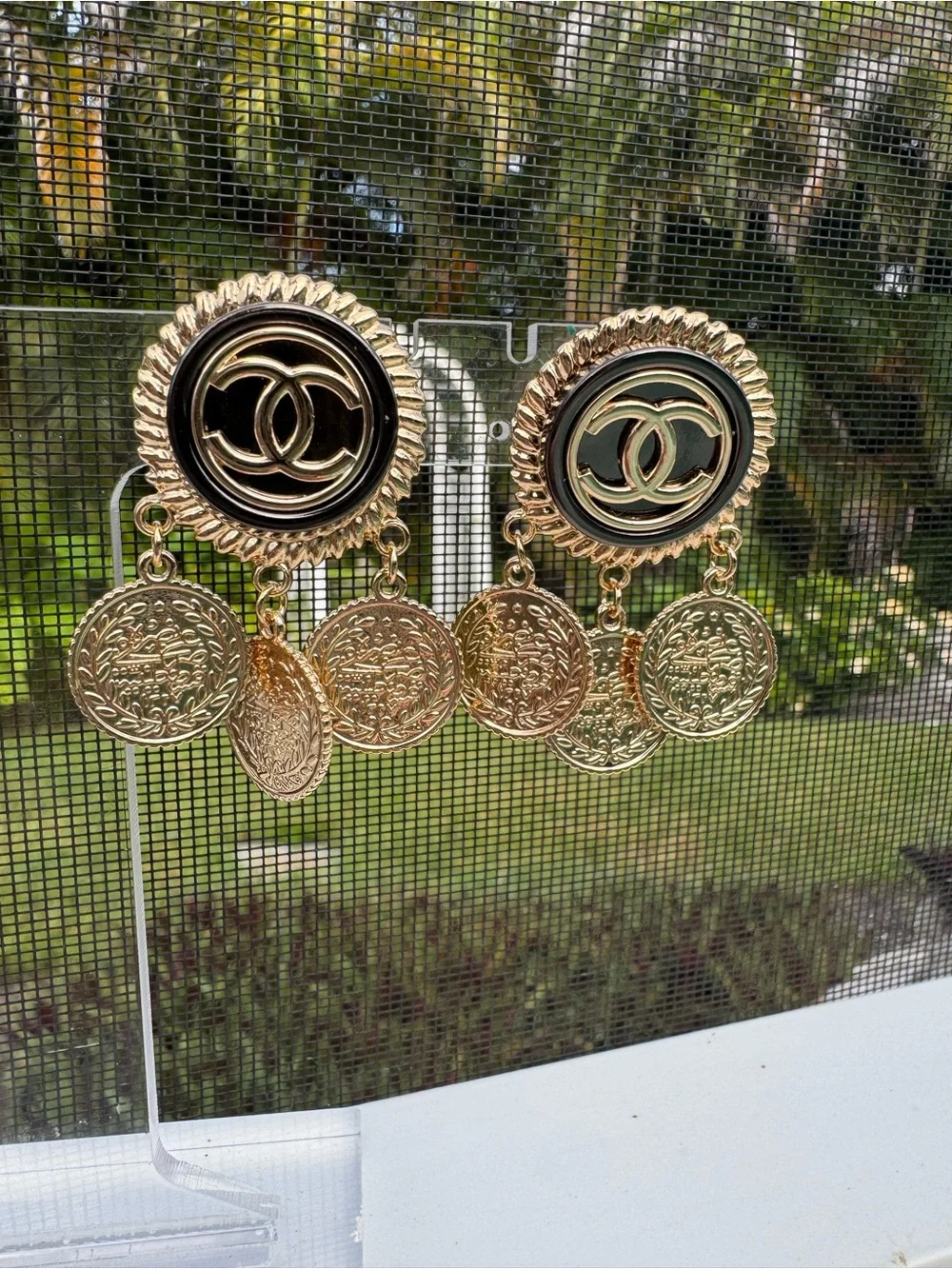 Gold Coin Drop Earrings